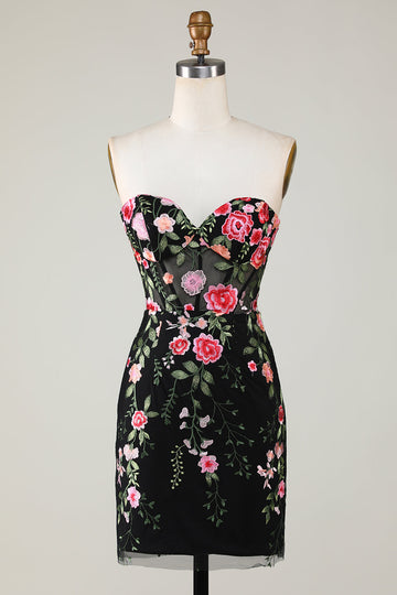 Strapless Bodycon Little Black Dress with Appliques